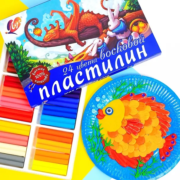 Пластилин 24цв 360гр "Фантазия" (классич, неон) восковой, к/к, стек, Луч 238528 — 6