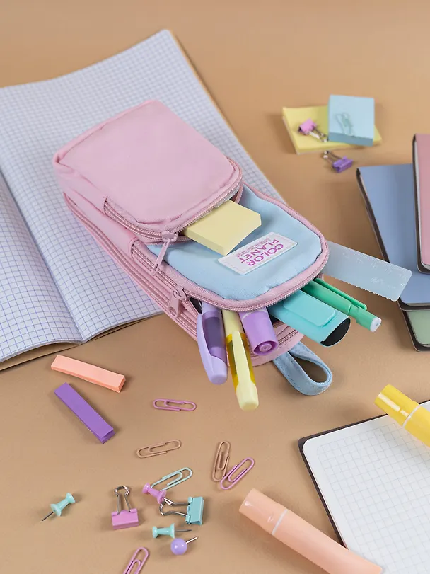 Пенал-рюкзачок на молнии "Pastel", 3 отделения, розово-голубой, Yoi 3087348 — 13