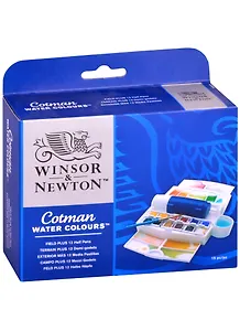 Краски акварельные "Cotman Field Plus" 12 цв, мал.кюв., аксессуары (кисть, фляжка), пл.кор., Winsor&Newton