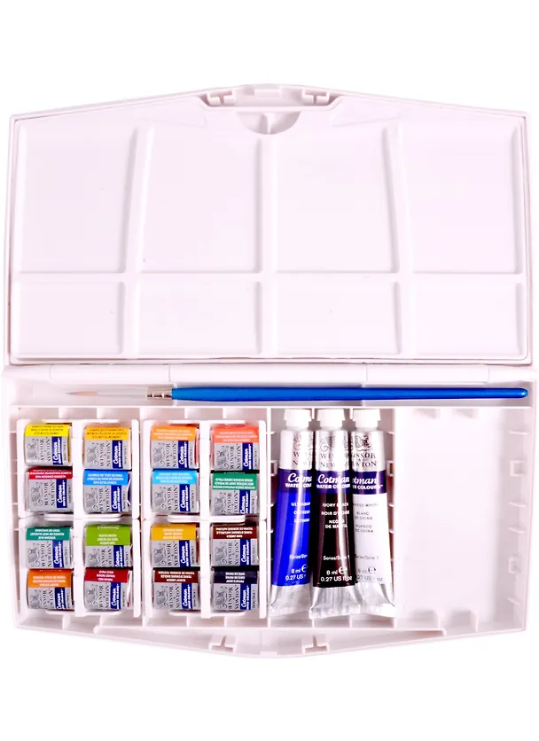 Краски акварельные Winsor&Newton "Cotman Plus", 19 цветов, кисть, палитра 261860 — 2