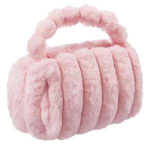 Косметичка с объёмной ручкой Полоски (розовая) (плюш) (23х14) (12-Lanxi-C1)