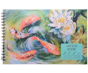 Скетчбук 160*240 30л "Карпы кои" тв.обложка, глянц.ламинация, с перф., 180г/м2,  тиснение фольг.серебро, евроспираль