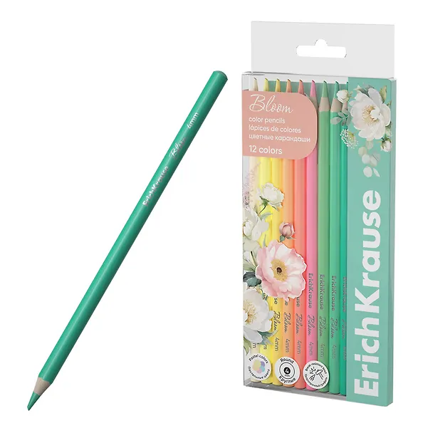 Карандаши цветные 12цв "Pastel Bloom" круглые, ErichKrause 3149994 — 1