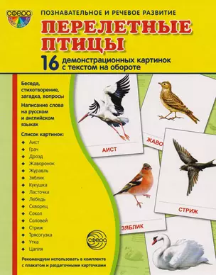 Перелётные птицы: 16 демонстрационных картинок с текстом на обороте — 2612084 — 1