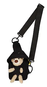 Сумочка на молнии с ремнем Мишка (черная) (19х12х6) (текстиль) (12-23827-SH19) Bookvalno