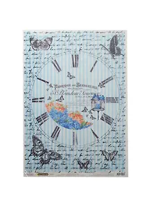 Рис. бумага для декупажа Cadence Craft Premier Часы с бабочками (CP00539) (А3) (25г/м) (упаковка)