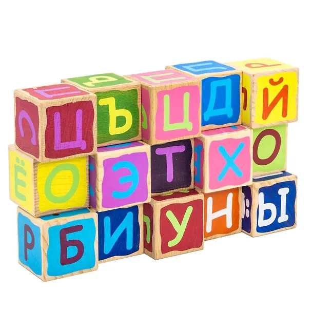 Кубики, ALATOYS, Азбука деревянные окрашенные 15 шт. 331596 — 2