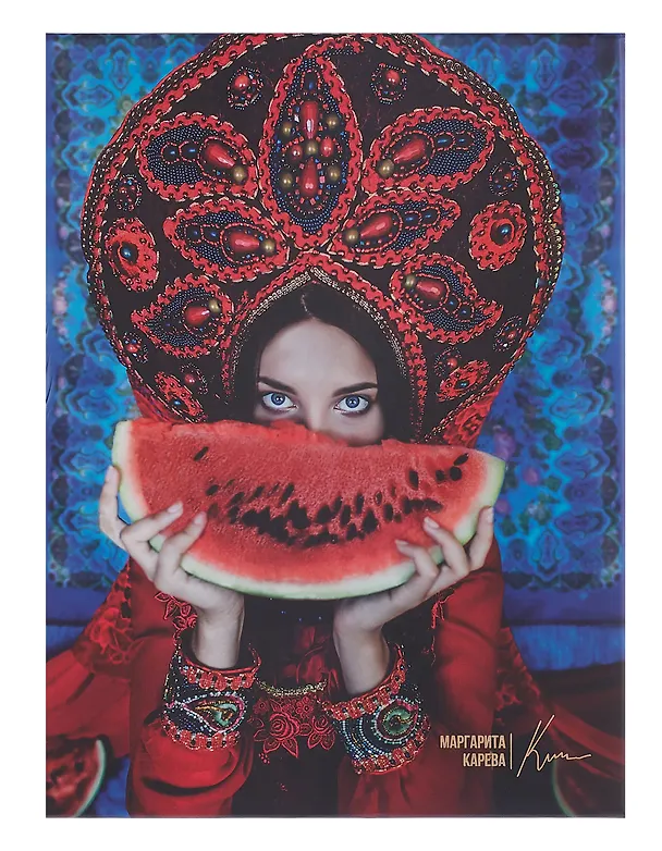 Ежедневник недатированный «Наппа. Маргарита Карева, арбуз» А5, 120 листов, экокожа, Escalada 3116657 — 2