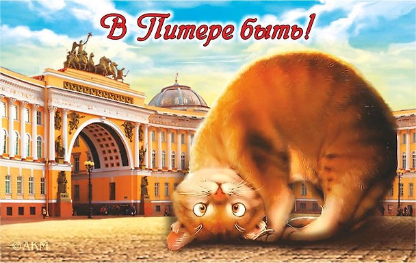 Сувенир, АКМ, Магнит винил СПБ.В Питере быть! Котик-Арка 329199 — 1