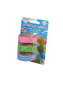 Клейкая лента д/декора Hobby тканевая 3шт (цветы салатовые/голубые/розовые) в блистере 481018