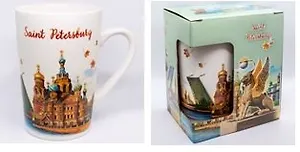 Кружка фарфор матовая  СПб. Гриффон-Спас-Мосты  цветной рисунок