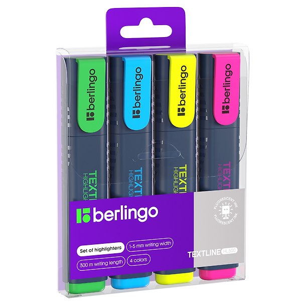 Текстовыделители «Textline HL500» 4 цвета 1-5 мм, Berlingo 2931951 — 1