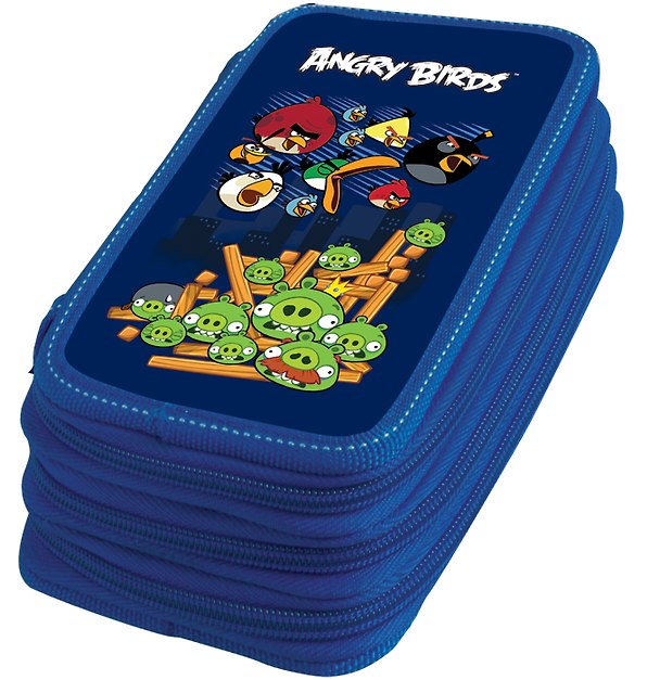 Пенал школьный 3отд. "ANGRY BIRDS" 19*11,5*6,5см, прямоугольный, c наполнением (32 предметов), голубой, Angry birds 229214 — 1