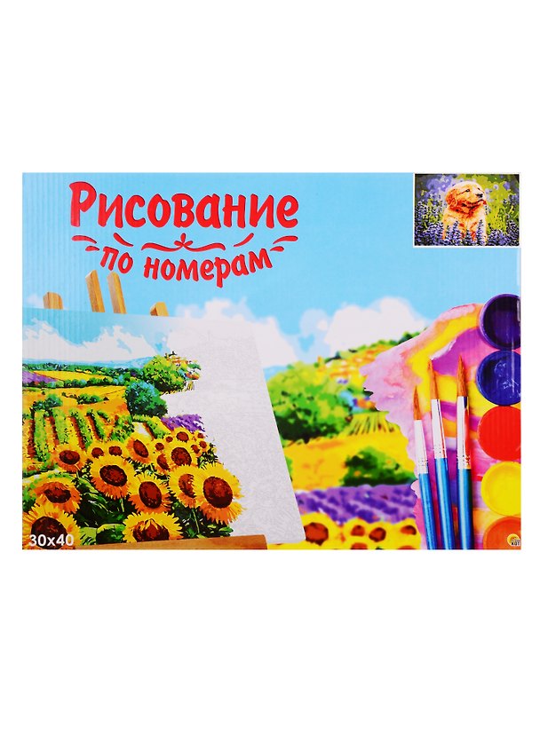 Набор для раскрашивания по номерам ТМ Рыжий Кот Холст Щенок в лавандовом поле 30х40см Х-9095 2798304 — 1
