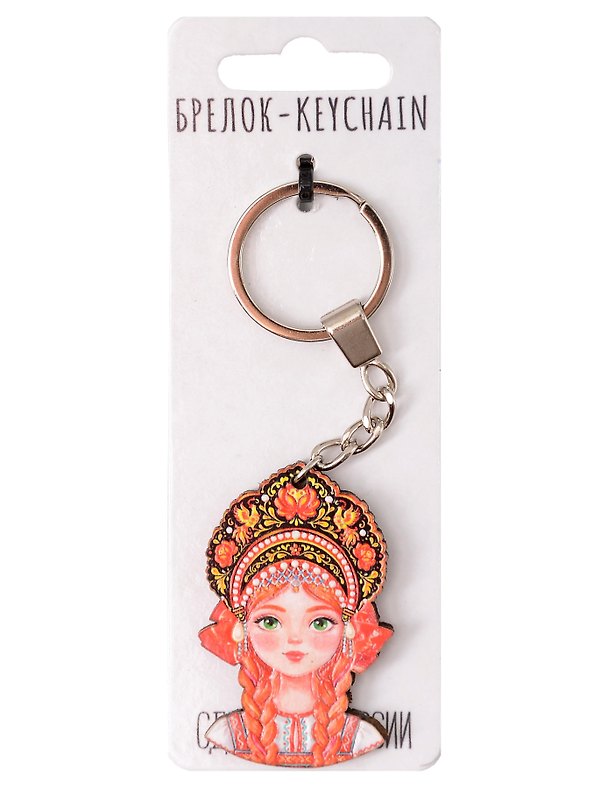 Брелок Девушка в кокошнике Хохлома (3х5) (дерево) (Б105) 3181035 — 1
