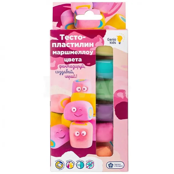 Набор для детской лепки ТМ GENIO KIDS-ART Тесто-пластилин 6 цветов Зефирные цвета (ТА1089) (180г) 2861848 — 1