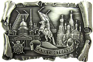 Сувенир АКМ Магнит-свиток 6*7,5см "Коллаж.Мосты-Спас-Исаакий-Медный" мет. цв.античное олово