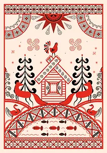 Блокнот Жили-были. Мезенская роспись «Лиса» (формат А5, 144 стр., блинтовое тиснение, тонированный блок)