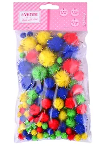 Набор помпонов для творчества "deVENTE" 100 шт, с блестками ассорти размеров и цветов (8мм - 50шт, 15мм - 35шт, 25мм - 15шт)