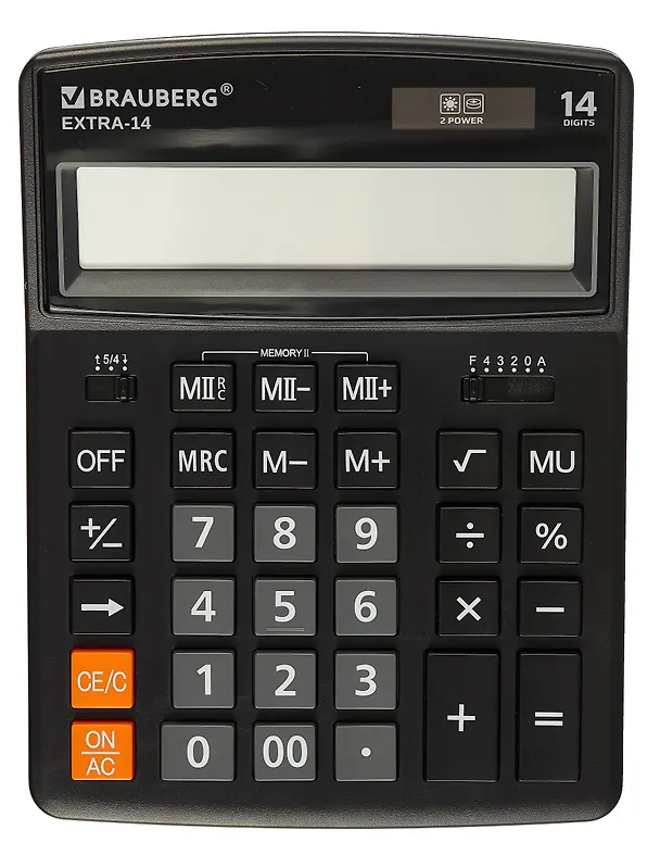 Калькулятор 14-разрядный настольный, двойное питание, Brauberg 3005910 — 3