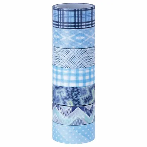 Клейкие WASHI-ленты д/декора Оттенки синего, 15мм*3м, 7цв, рисовая бумага, ОСТРОВ СОКРОВИЩ, 661703 2811392 — 1
