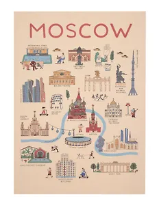 Открытка одинарная "Туристическая карта Москвы" Волковой