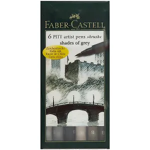 Ручки-кисточки «Pitt», Faber-Castell, оттенки серого, 6 штук