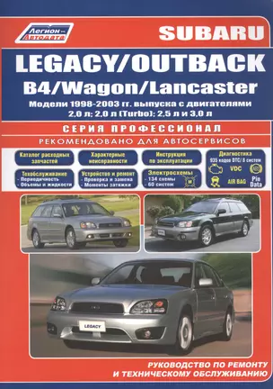 Subaru Legacy / OUTBACK / B4 / Wagon / Lancaster. Модели 1998-2003 гг. выпуска с двигателями 2,0 л, 2,0 л. (Turbo), 2,5 л и 3,0 л. Руководство по ремонту и техническому обслуживанию — 2532880 — 1