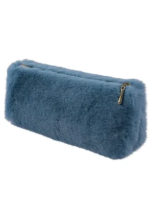 Пенал-косметичка из искусственного меха на молнии, с подкладкой, треугольной формы, голубой, Yoi 3087362