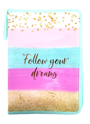 Папка для тетрадей А4 Follow your dreams пластик, молния с трех сторон, 33*23*2,5 257224