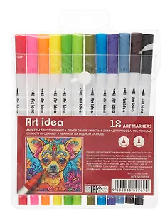 Маркеры для скетчинга 12цв двухсторонние, линер/кисть, Art idea