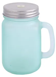 Сувенир, Кружка для напитков Матовая Мятная из стекла, с крышкой из луженой стали, 450мл, 6,5*6*13см