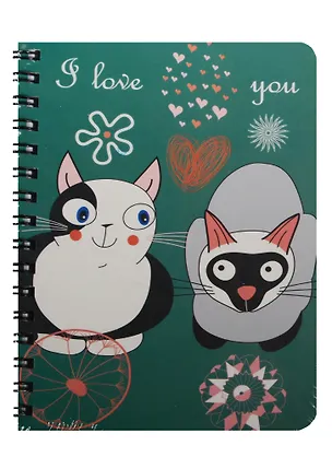 Записная книжка А6 80л кл. "Кошки. Love you" спираль, Kairui 240225