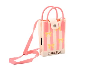 Сумочка вязаная с застежкой Бантики (розовая) (12х18х6) (текстиль) (12-Yiheng-0610) 3108912