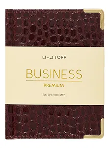 Ежедневник дат. 2025г А6 176л "Business premium. Lizard" бордо, 7Б, тв.переплет, иск.кожа, обл.поролон, мет.уголки, тонир.блок, цв.торец, справ.мат-лы, ляссе