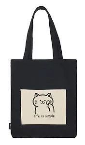 Сумка-шоппер с карманом Котик Kawaii (черная) (текстиль) (СК2024-269)