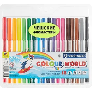 Фломастеры Centropen, "Цветной мир Пингвины", 18 цветов