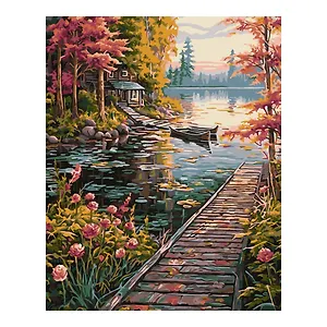 Картина по номерам холст на подрамнике 40*50см "Дом у озера"