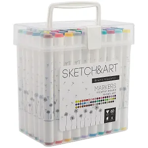 Маркеры для скетчинга 60цв "SKETCH&ART" двусторонние, пласт.упаковка, Bruno Visconti