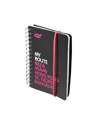 Записная книжка А6 80л лин. "MY ROUTE" спираль, пластик.обл., резинка, черно-розовая, stila 230027