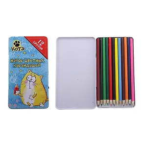 Набор 12 цветных карандашей Котэ в голубом пенале (118162) (Сима-ленд)