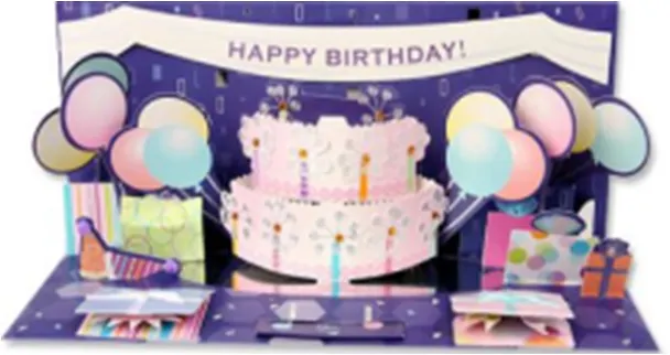 3D открытка Торт и шары (Balloon and Cake Explosion) (панорама) (A027) 2384693 — 1
