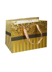 Пакет подарочный бумажный А5 23*18*10 "Узоры и полосы желтый металлик", жен., мат. ламинат, Хансибэг