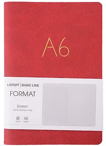 Записная книжка А6+ 80л лин. "Format" красн.иск.кожа, интегр.переплет, тиснение фольгой, скругл.углы, инд.уп.