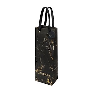 Пакет бутылочный 36*12,3 "КАРРАРА.ЧЕРНАЯ" бум.мат.ламинат