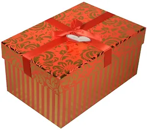 Коробка подарочная "Узор" металлик на красном, 16*11*7,5см