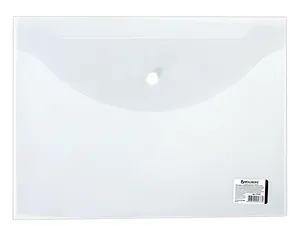 Папка-конверт А4 на кнопке до 100л, прозрачная, 0,15мм, BRAUBERG