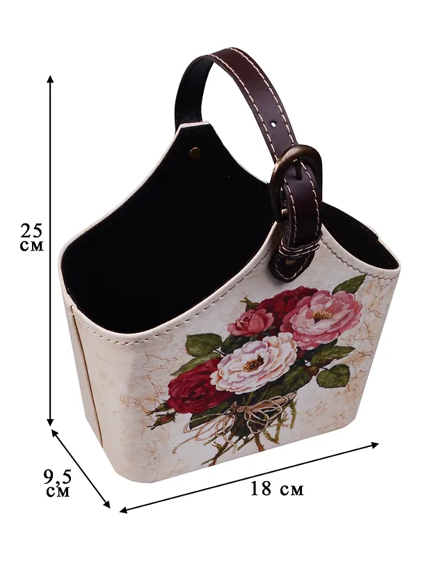 Корзинка для мелочей с ручкой Букет роз на светлом фоне 18*25см 12-06649-JC02-3 2576103 — 2
