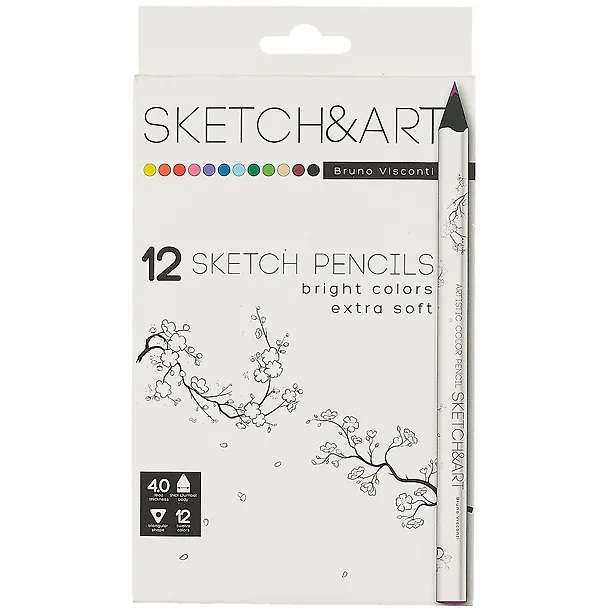Карандаши цветные 12цв "SKETCH&ART" утолщенные, грифель 4мм, к/к, Bruno Visconti 262744 — 1