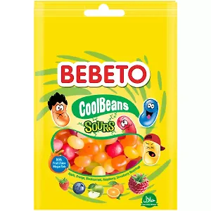 Мармелад BEBETO, COOL BEANS SOUR MIX со вкусом яблока, апельсина, клубники, малины и черники, 60г